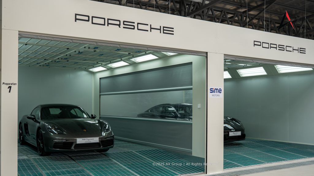"State-of-the-art paint booths at Porsche Centre Pattaya used for OEM-standard bodywork and paint restoration services."