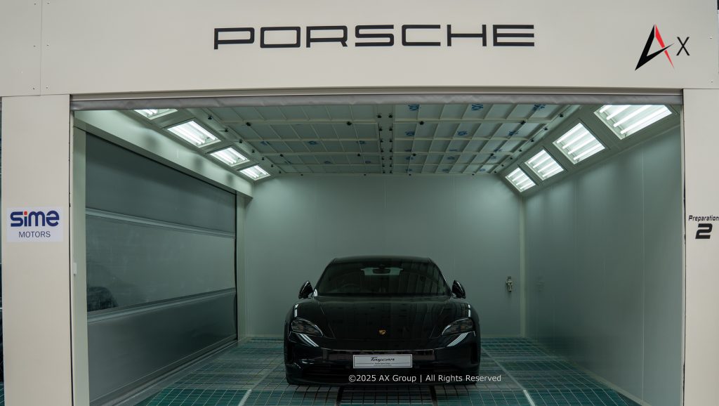 "State-of-the-art paint booths at Porsche Centre Pattaya used for OEM-standard bodywork and paint restoration services."