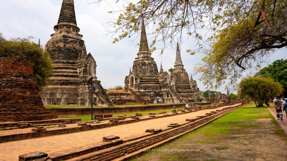 Ayutthaya Historical Park with ancient ruins near proposed rail development site in Thailand
