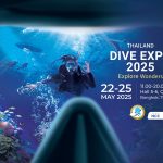 “Thailand Dive Expo 2025 event at QSNCC Bangkok, showing dive booths, attendees, and live demonstrations on the show floor